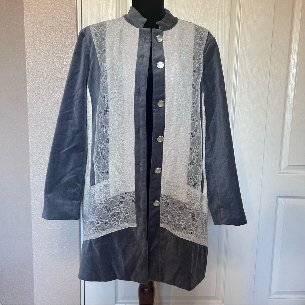 Chico's Silver Gray Velvet and Lace‎ Jacket Coat Size 2 (Large)